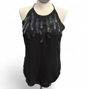 White House Black Market Halter Tank TopSize 10with Sequin Leaf Design